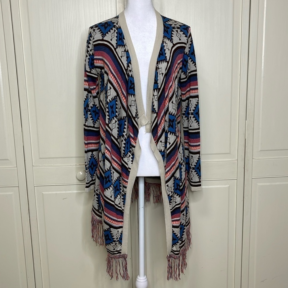 ALTAR'D STATE Women's Aztec Southwest Fringe Open Cardigan Size M